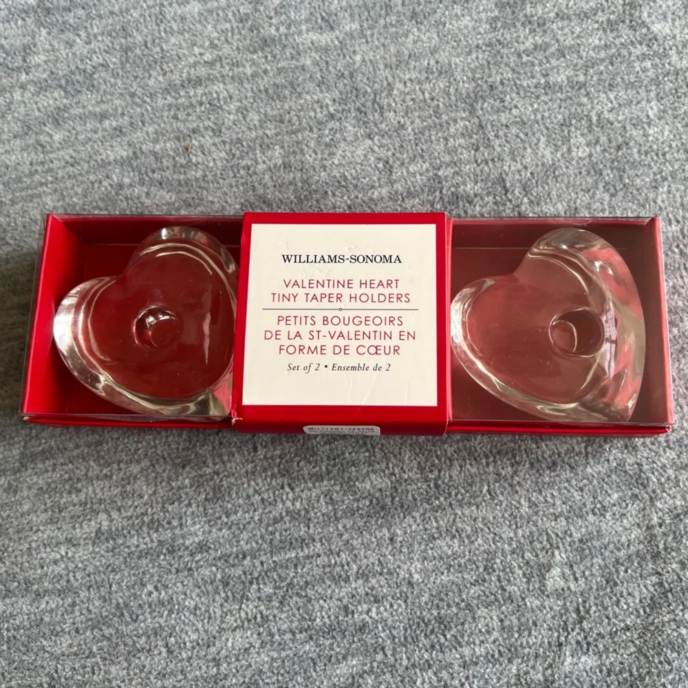 Williams-Sonoma Valentine Heart Tiny Taper Glass Candle‎ Holders New In Box